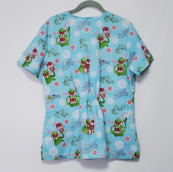 Disney The Muppets Kermit the Frog Christmas Nurse Scrubs Top Medium Holiday - Picture 2 of 3